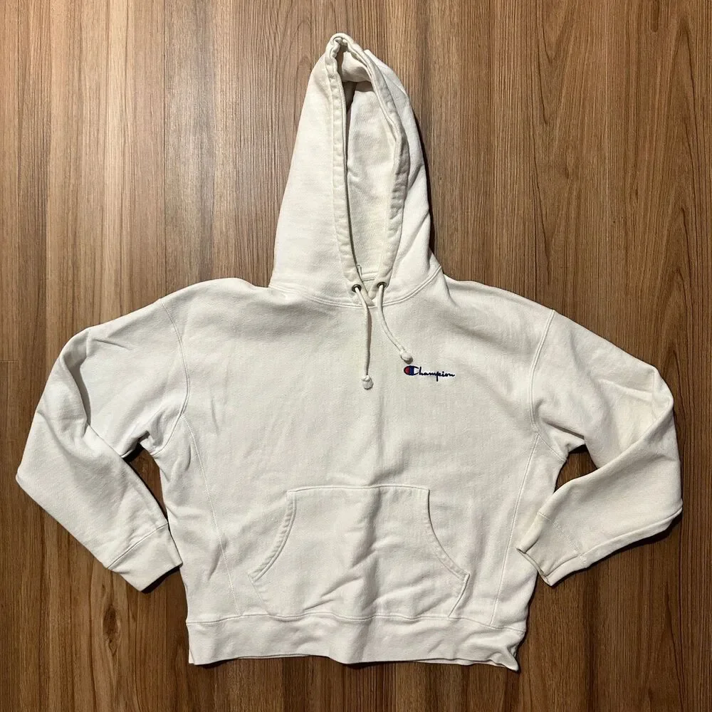 Champion Reverse Weave Women's XL Pullover Cropped Boxy White Sweatshirt Hoodie - Picture 1 of 6